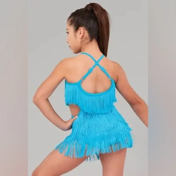 WEISSMAN Adult Turquoise Fringe Dance Costume | Jazz / Latin | Size SA - Picture 3 of 11